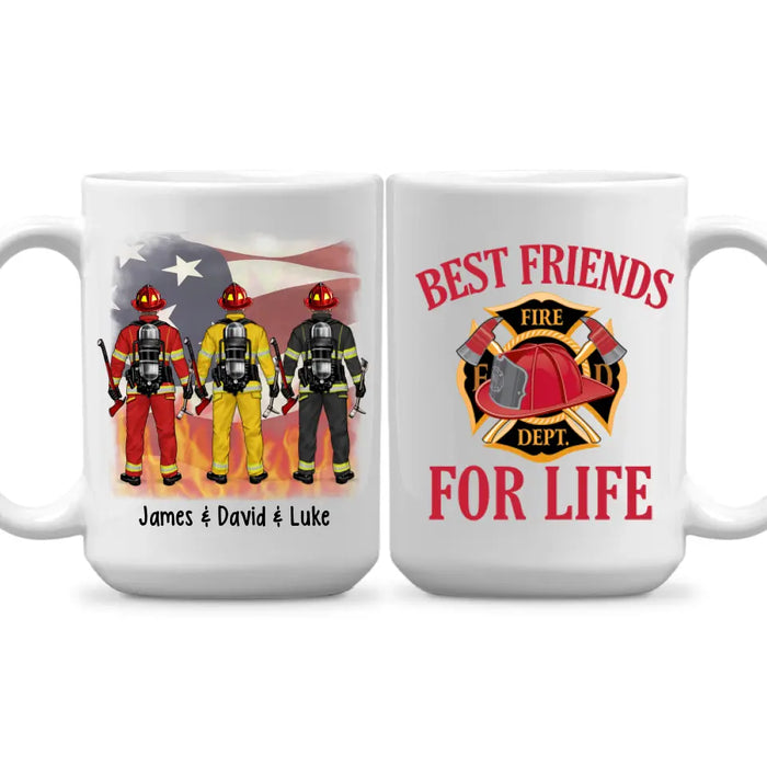 Personalized Mug, Best Friends For Life - Firefighter Couple And Friends, Gift For Firefighters