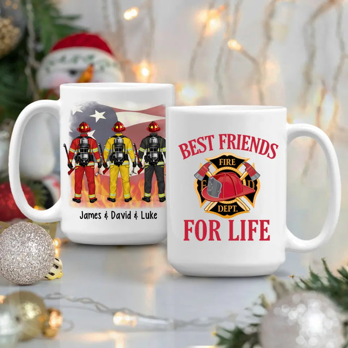 Personalized Mug, Best Friends For Life - Firefighter Couple And Friends, Gift For Firefighters