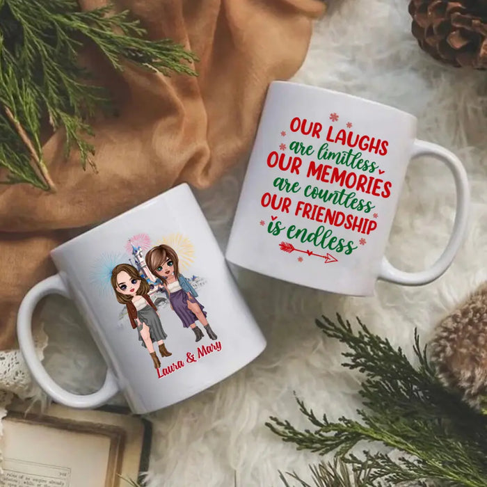 Personalized Mug, Up To 4 Girls, Christmas Gift For Best Friends, Sisters, Our Laughs Are Limitless