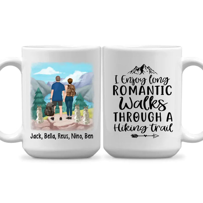 Personalized Mug, Hiking Couple With Dogs, Gift For Hikers And Dog Lovers