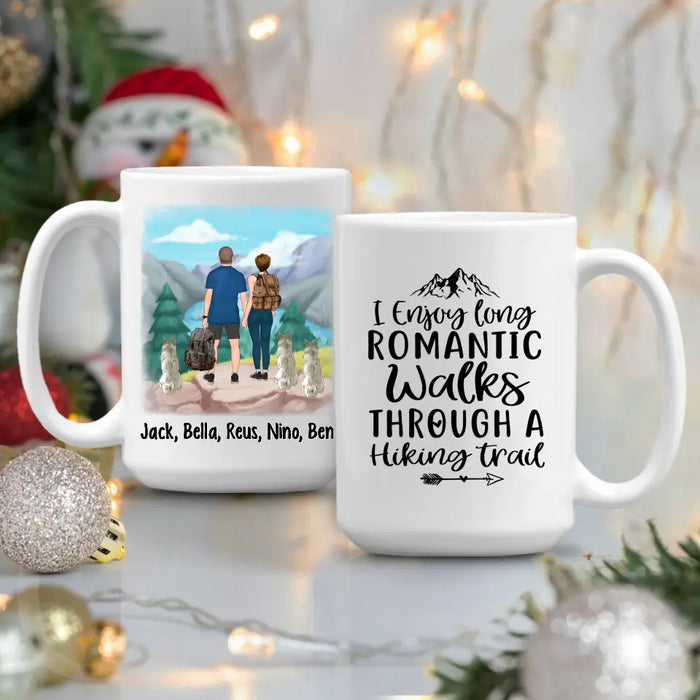 Personalized Mug, Hiking Couple With Dogs, Gift For Hikers And Dog Lovers