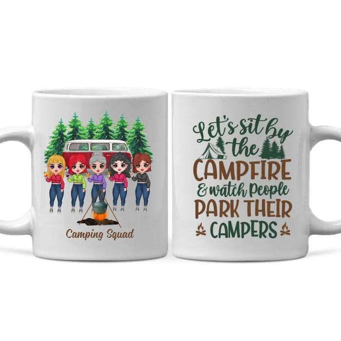 Personalized Mug, Up To 5 Girls, Gift For Friends, Sisters, Camping Lovers, Sisters Drinking, Let's Sit By The Campfire