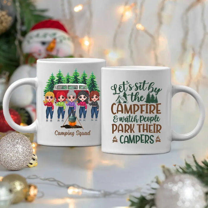 Personalized Mug, Up To 5 Girls, Gift For Friends, Sisters, Camping Lovers, Sisters Drinking, Let's Sit By The Campfire