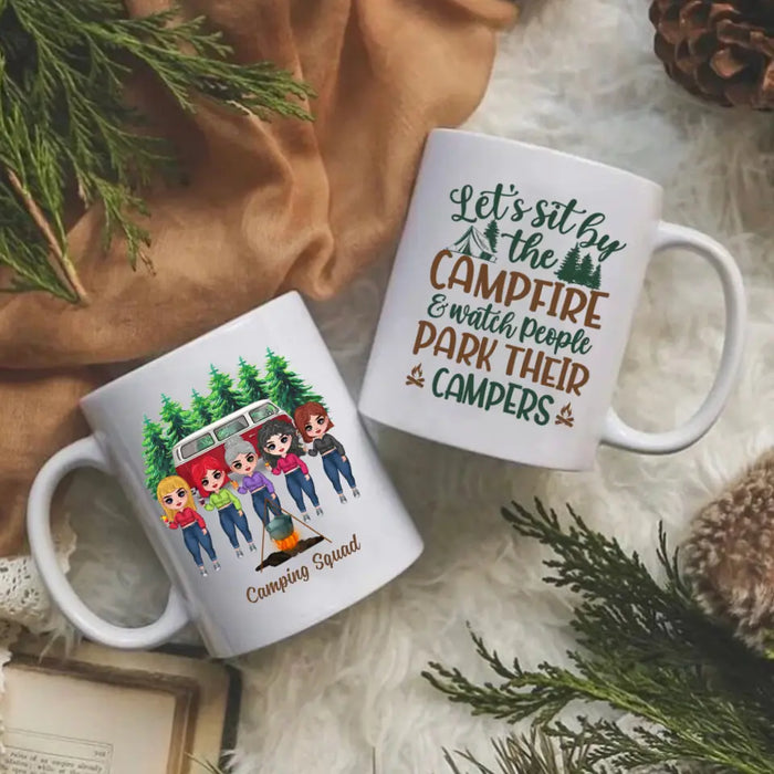 Personalized Mug, Up To 5 Girls, Gift For Friends, Sisters, Camping Lovers, Sisters Drinking, Let's Sit By The Campfire