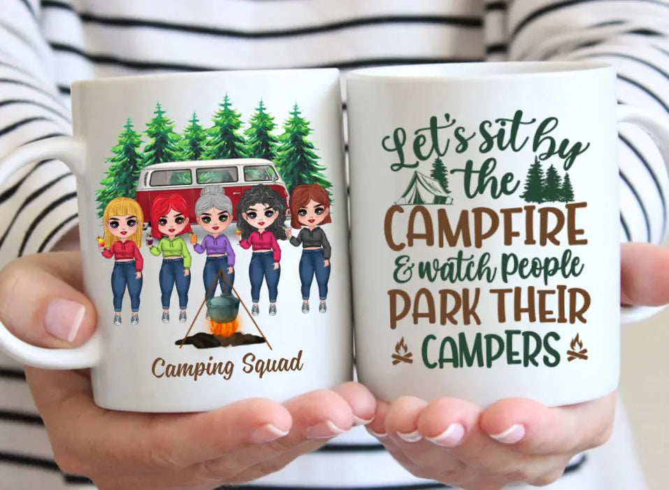 Personalized Mug, Up To 5 Girls, Gift For Friends, Sisters, Camping Lovers, Sisters Drinking, Let's Sit By The Campfire