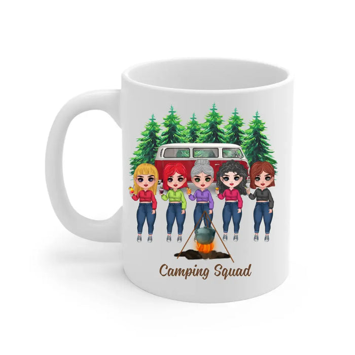 Personalized Mug, Up To 5 Girls, Gift For Friends, Sisters, Camping Lovers, Sisters Drinking, Let's Sit By The Campfire