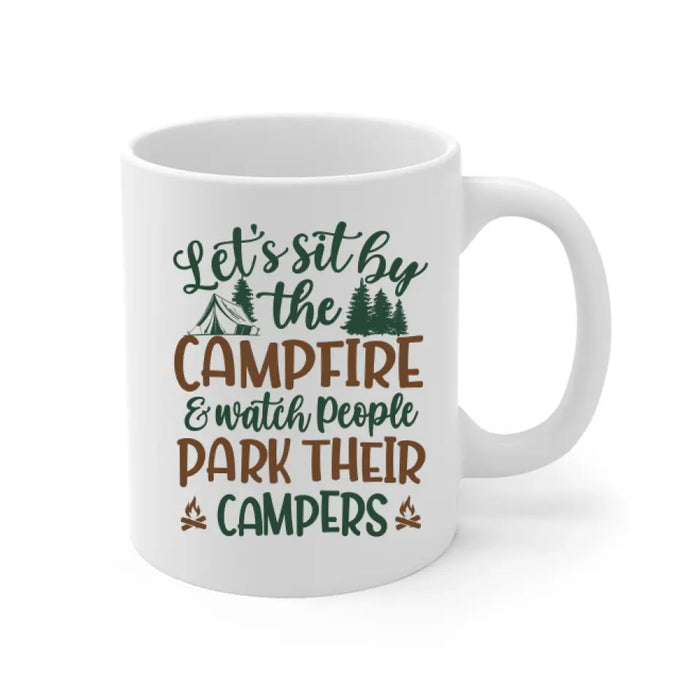 Personalized Mug, Up To 5 Girls, Gift For Friends, Sisters, Camping Lovers, Sisters Drinking, Let's Sit By The Campfire