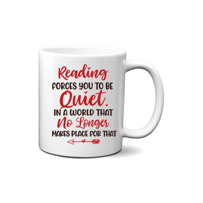 Personalized Mug, Gift For Book Lovers, Chibi Drinking With Books, Reading Forces You To Be Quiet