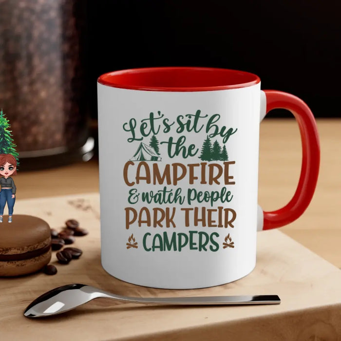 Personalized Mug, Up To 5 Girls, Gift For Friends, Sisters, Camping Lovers, Sisters Drinking, Let's Sit By The Campfire