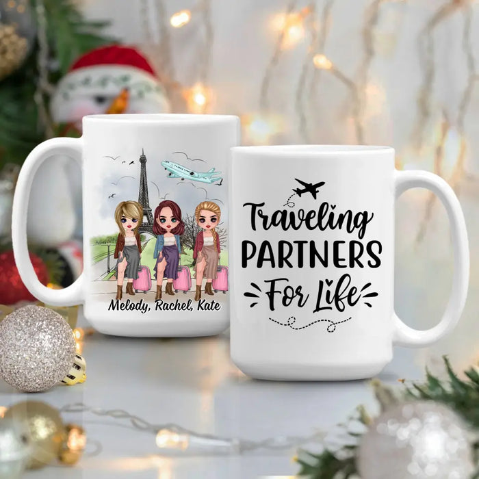 Up To 3 People Traveling Partners For Life - Personalized Mug For Friends, For Sister, Travel