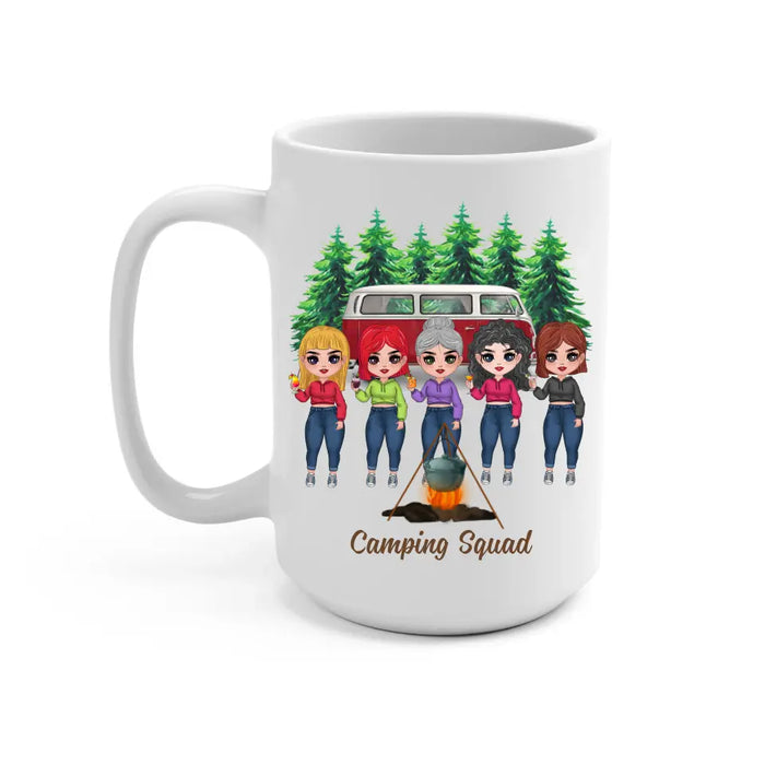 Personalized Mug, Up To 5 Girls, Gift For Friends, Sisters, Camping Lovers, Sisters Drinking, Let's Sit By The Campfire