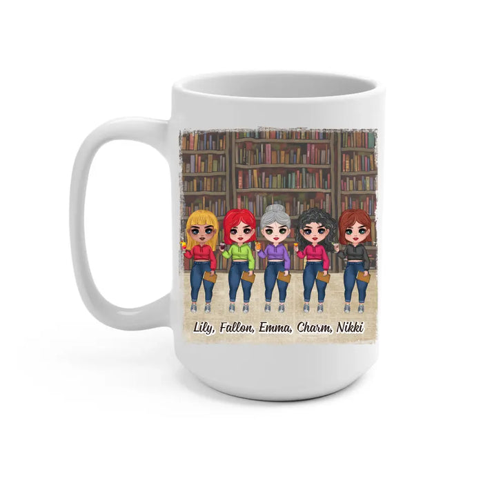 Up To 5 Girls Books Booze Besties - Personalized Mug For Friends, Book