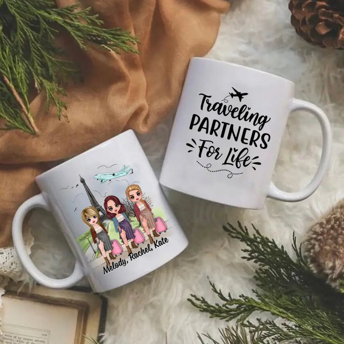 Up To 3 People Traveling Partners For Life - Personalized Mug For Friends, For Sister, Travel