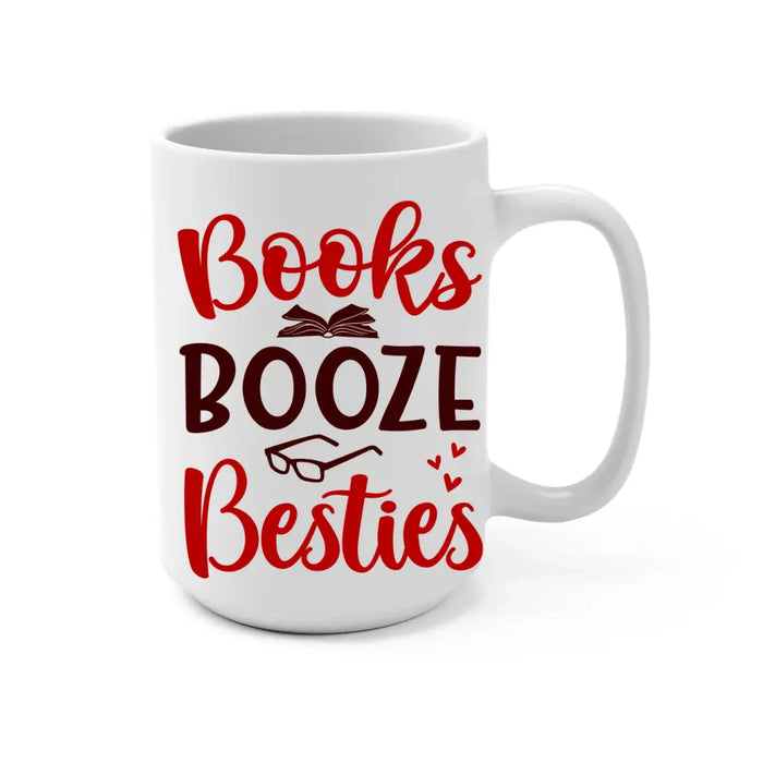 Up To 5 Girls Books Booze Besties - Personalized Mug For Friends, Book