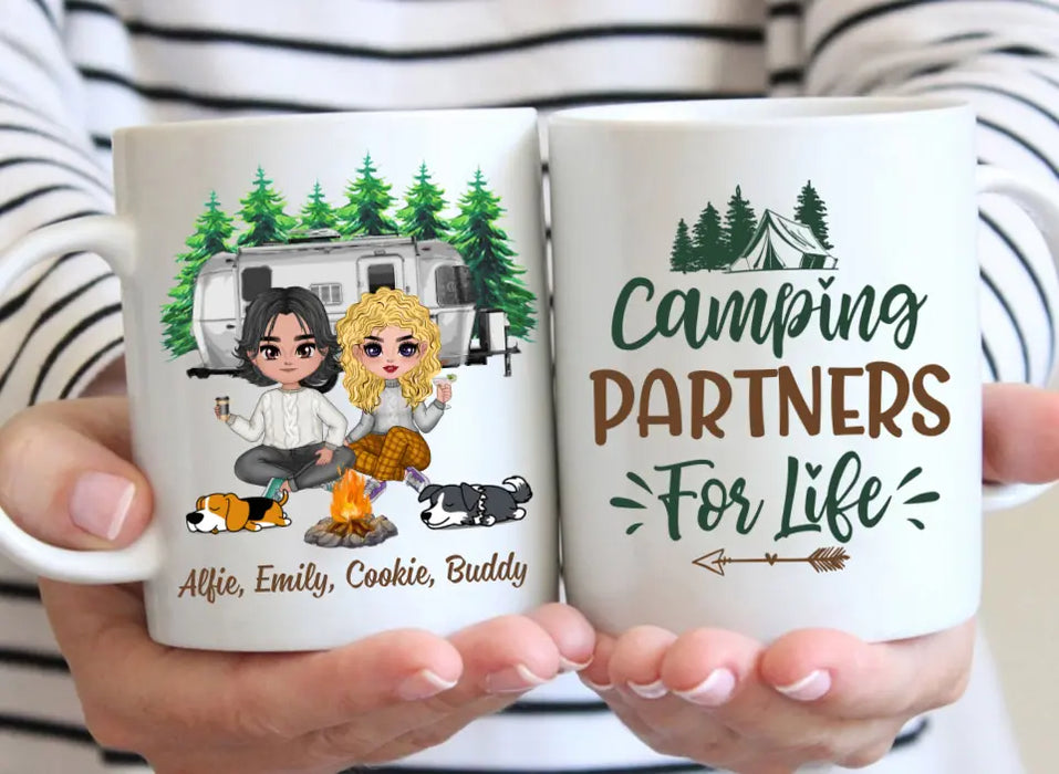 Up To 2 Dogs Camping Partners For Life - Personalized Mug For Couples, Camping, Valentine's Day