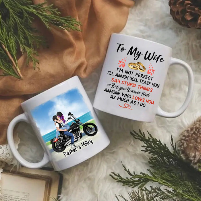 To My Wife Kissing Motorcycle Couple - Personalized Mug For Couples, For Her, Motorcycle Lovers