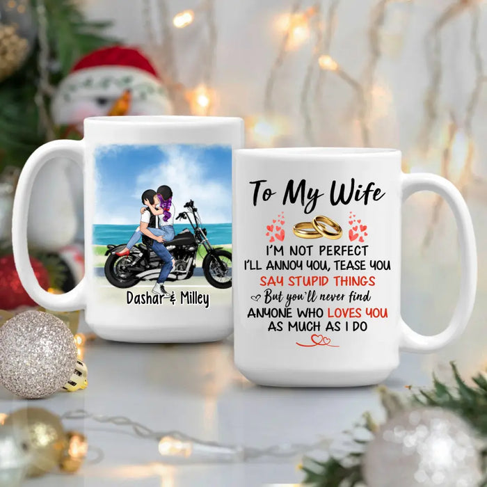 To My Wife Kissing Motorcycle Couple - Personalized Mug For Couples, For Her, Motorcycle Lovers