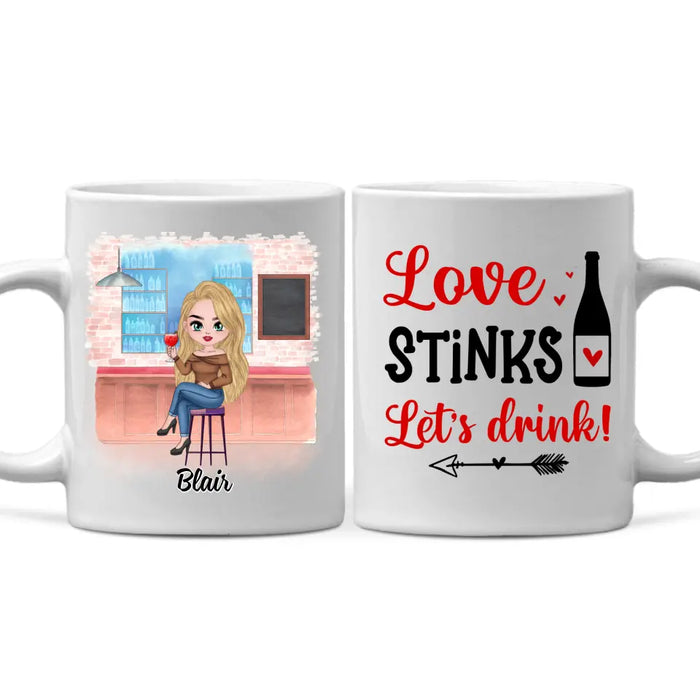 Up To 3 Chibi Love Stinks Let's Drink - Personalized Mug For Her, Valentine's Day