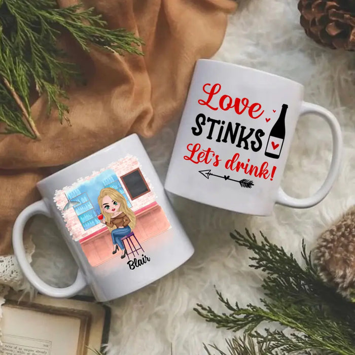 Up To 3 Chibi Love Stinks Let's Drink - Personalized Mug For Her, Valentine's Day