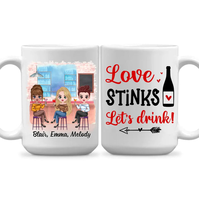 Up To 3 Chibi Love Stinks Let's Drink - Personalized Mug For Her, Valentine's Day