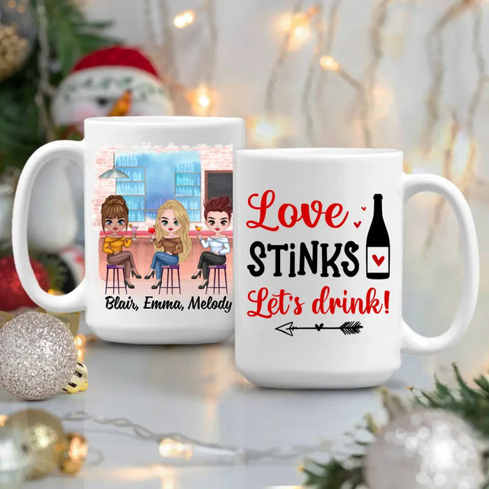 Up To 3 Chibi Love Stinks Let's Drink - Personalized Mug For Her, Valentine's Day