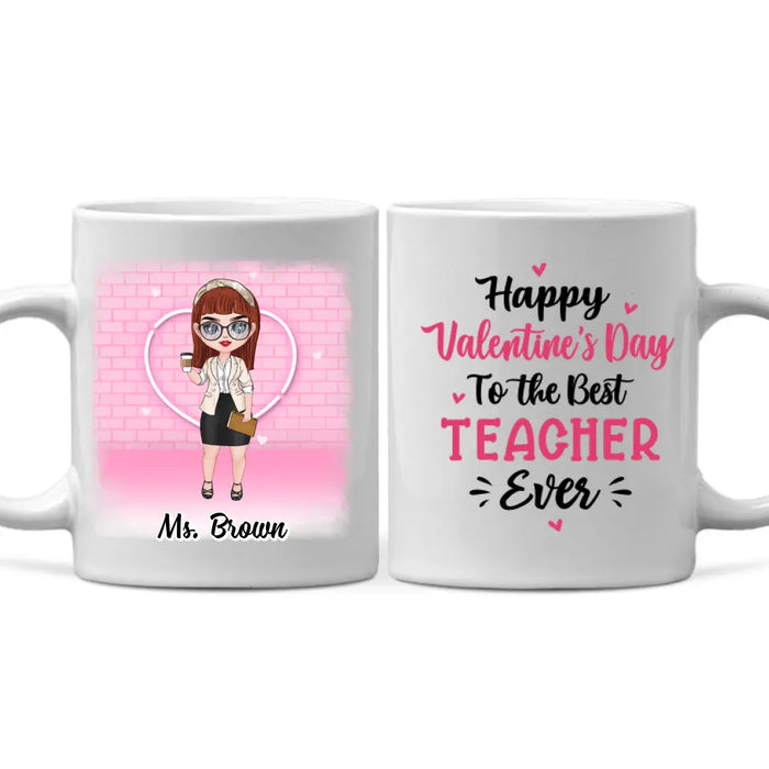 Up To 3 Chibi Happy Valentine's Day To The Best Teacher - Personalized Mug For Teachers