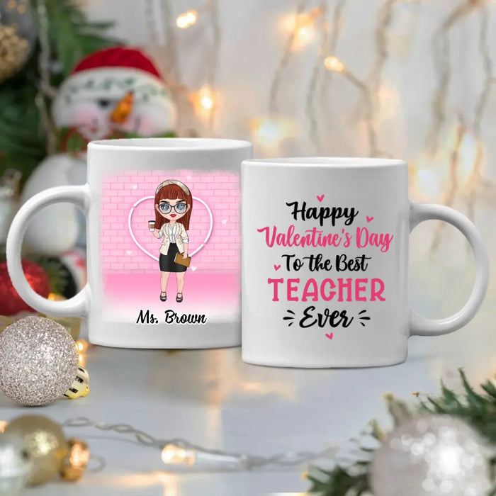 Up To 3 Chibi Happy Valentine's Day To The Best Teacher - Personalized Mug For Teachers