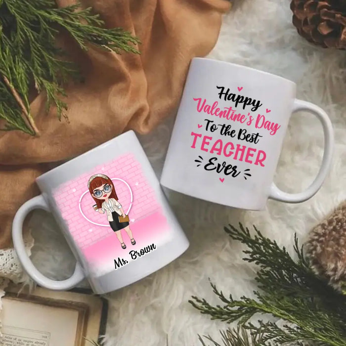 Up To 3 Chibi Happy Valentine's Day To The Best Teacher - Personalized Mug For Teachers