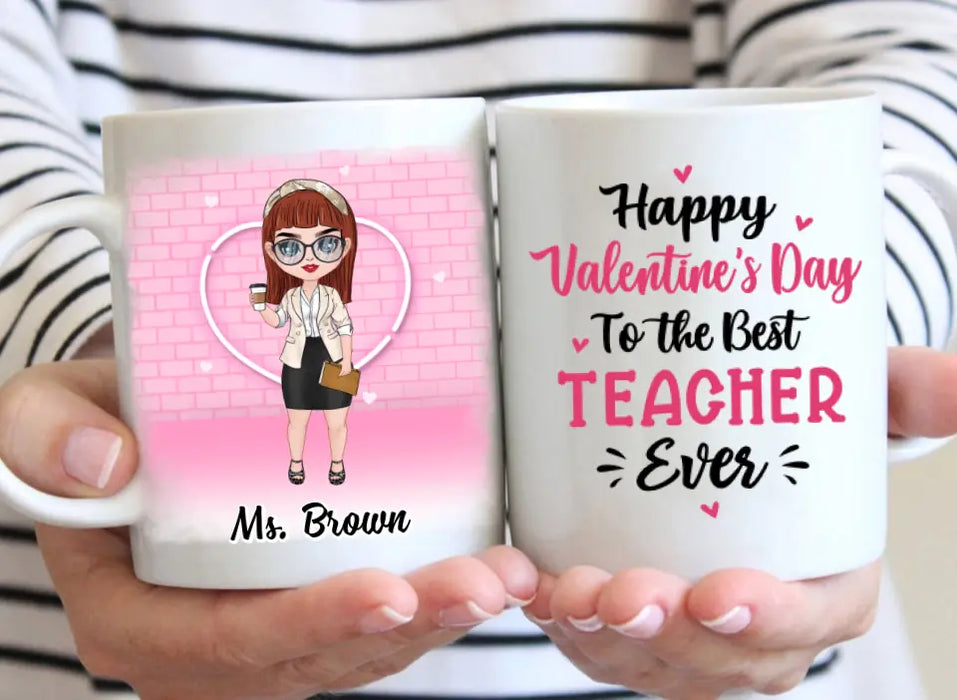 Up To 3 Chibi Happy Valentine's Day To The Best Teacher - Personalized Mug For Teachers