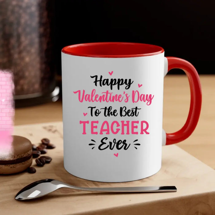 Up To 3 Chibi Happy Valentine's Day To The Best Teacher - Personalized Mug For Teachers