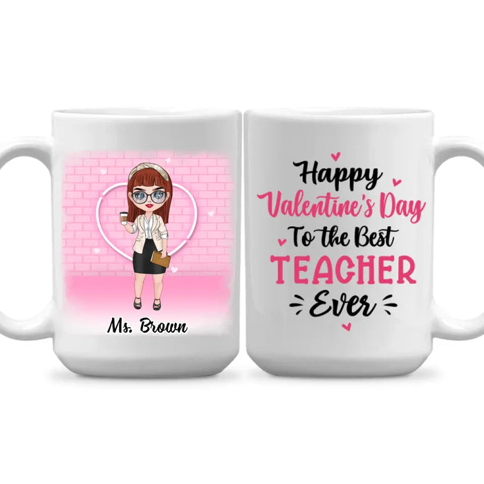 Up To 3 Chibi Happy Valentine's Day To The Best Teacher - Personalized Mug For Teachers