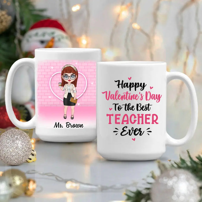 Up To 3 Chibi Happy Valentine's Day To The Best Teacher - Personalized Mug For Teachers