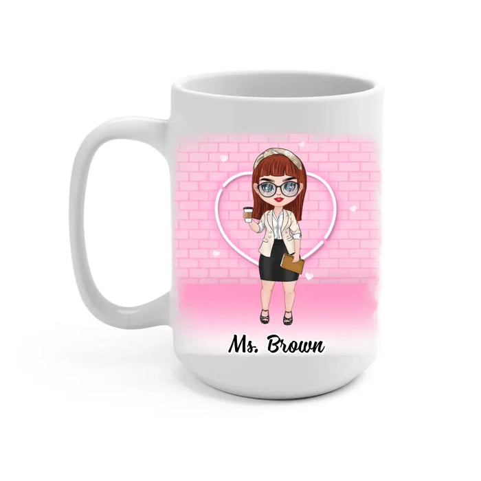 Up To 3 Chibi Happy Valentine's Day To The Best Teacher - Personalized Mug For Teachers