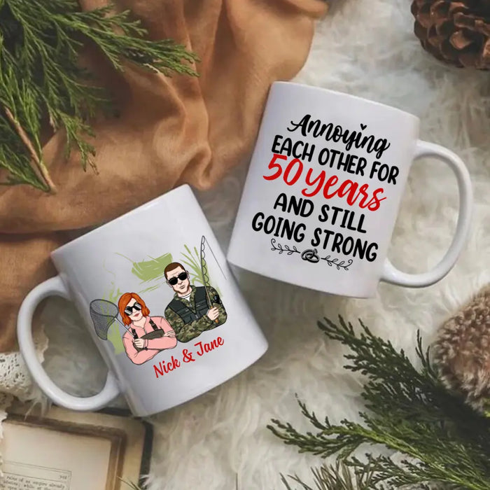 Older Couple Annoying Each Other For - Personalized Mug For Couples, Her, Him, Fishing, Anniversary