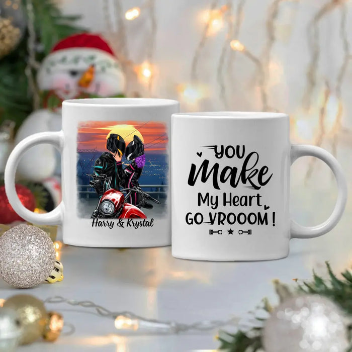 You Make My Heart Go Vrooom - Personalized Mug For Couples, Him, Her, Motorcycle Lovers