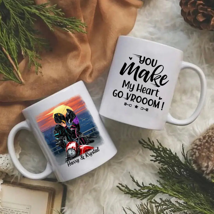 You Make My Heart Go Vrooom - Personalized Mug For Couples, Him, Her, Motorcycle Lovers