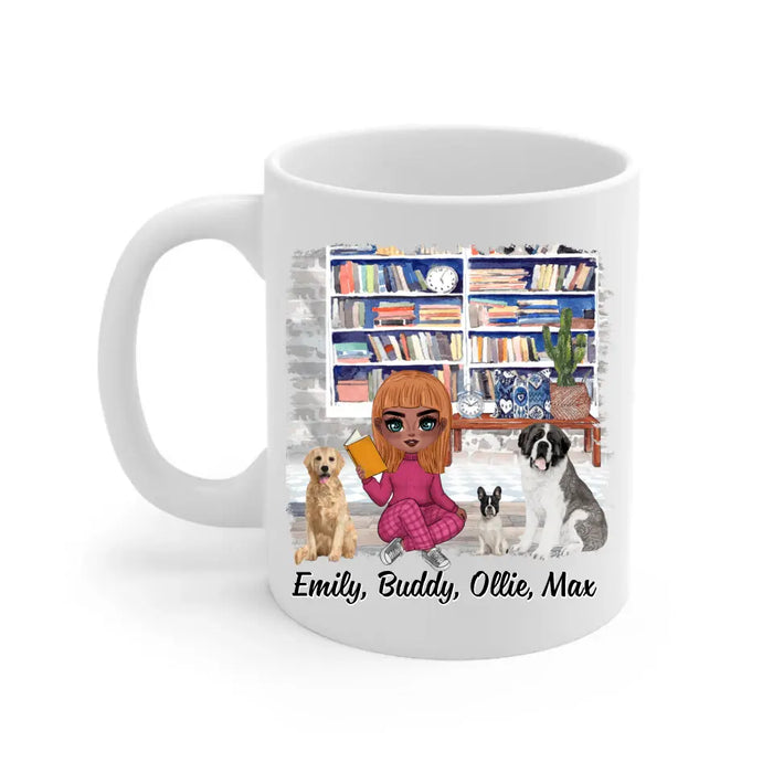 Up To 3 Dogs I Just Want To Read Books And Hang With My Dog - Personalized Mug For Her, Dog Mom, Book