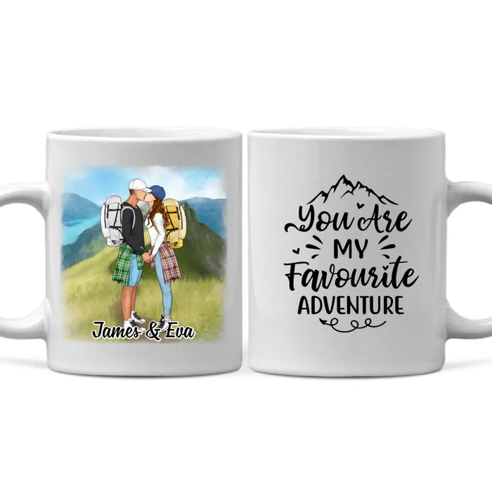 Kissing Hiking Couple - Personalized Mug For Her, Him