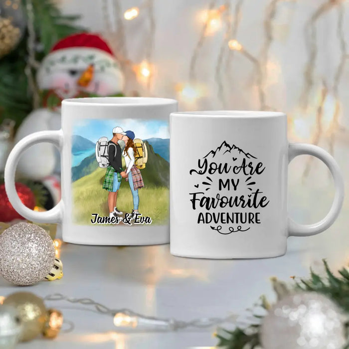 Kissing Hiking Couple - Personalized Mug For Her, Him