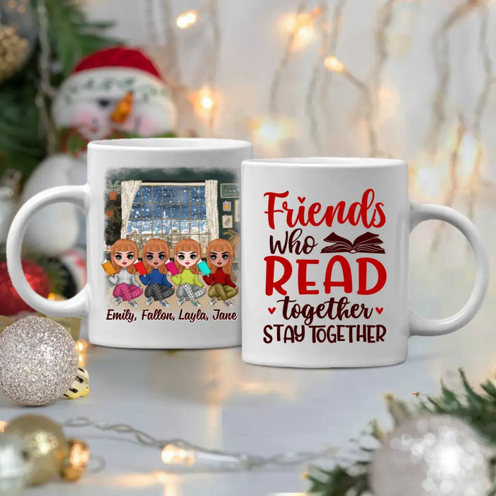 Up To 4 Chibi Friends Who Read Together Stay Together - Personalized Mug For Her, Friends, Book