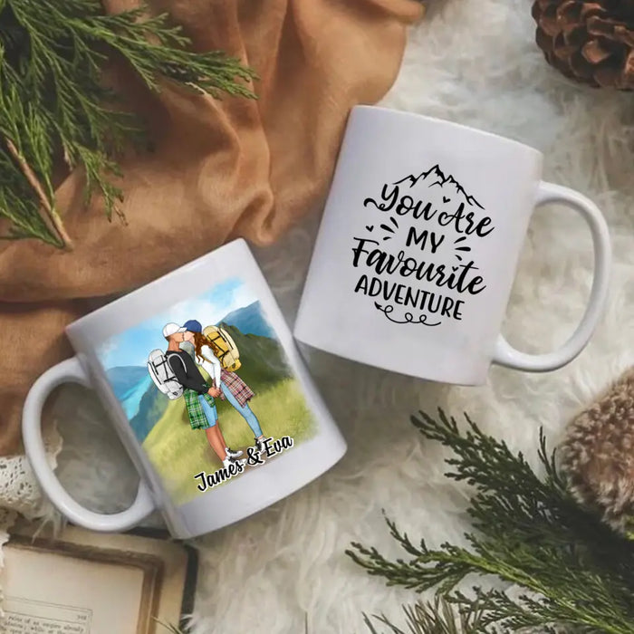 Kissing Hiking Couple - Personalized Mug For Her, Him