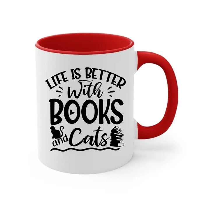 Up To 3 Cats Life Is Better With Books And Cats - Personalized Mug For Her, Cat Mom, Book