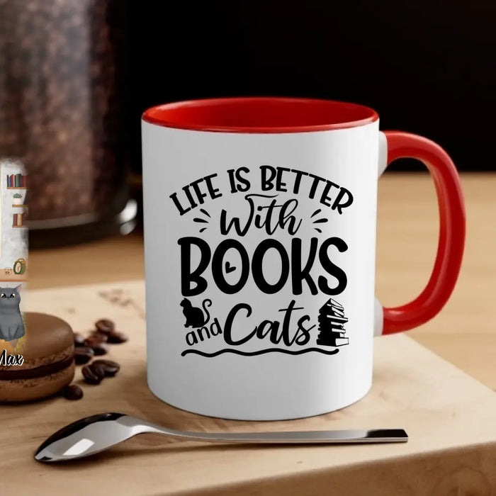 Up To 3 Cats Life Is Better With Books And Cats - Personalized Mug For Her, Cat Mom, Book