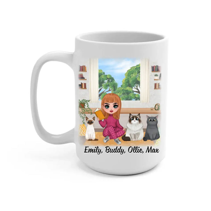 Up To 3 Cats Life Is Better With Books And Cats - Personalized Mug For Her, Cat Mom, Book