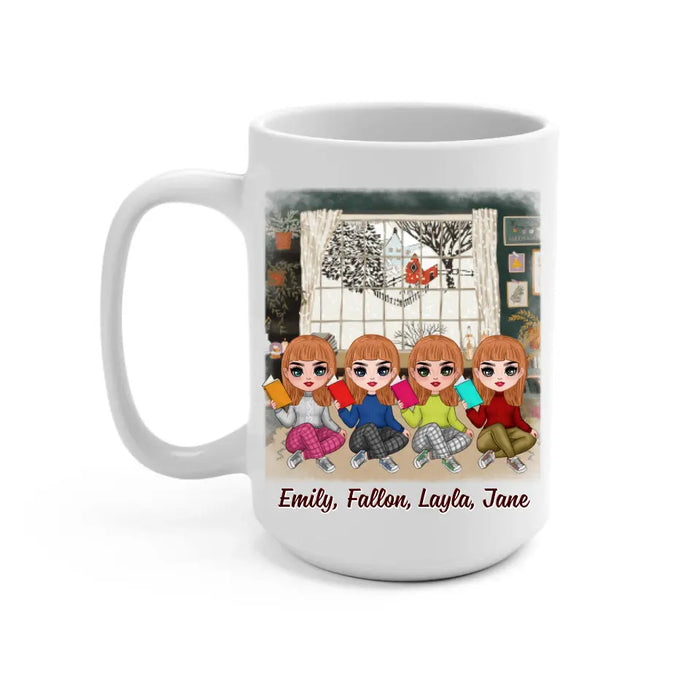 Up To 4 Chibi Friends Who Read Together Stay Together - Personalized Mug For Her, Friends, Book