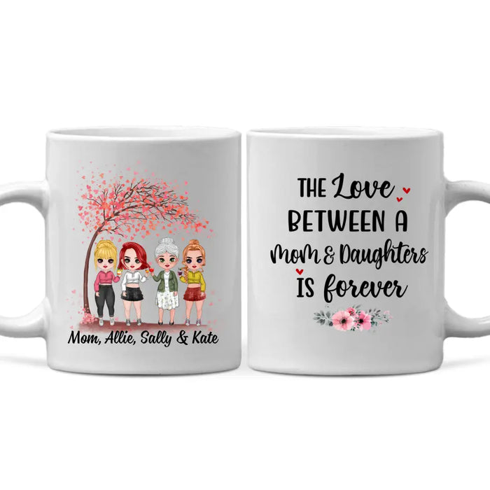 Up To 3 Daughters The Love Between A Mom And Daughters - Personalized Mug For Her, Mom, Daughter