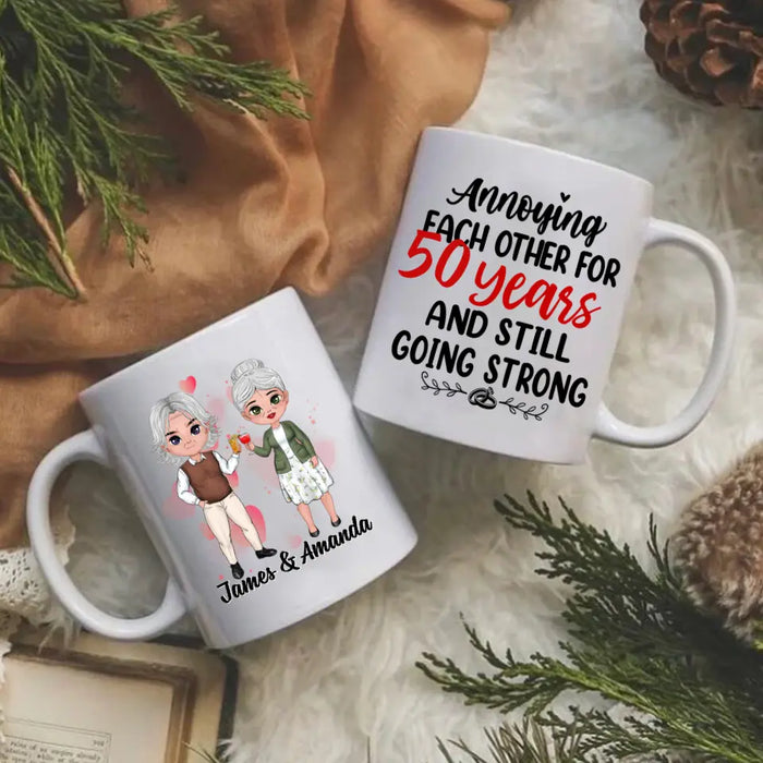 Chibi Older Couple Annoying Each Other For - Personalized Mug For Couples, Her, Him, Anniversary