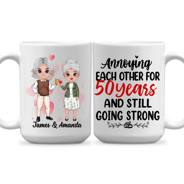Chibi Older Couple Annoying Each Other For - Personalized Mug For Couples, Her, Him, Anniversary