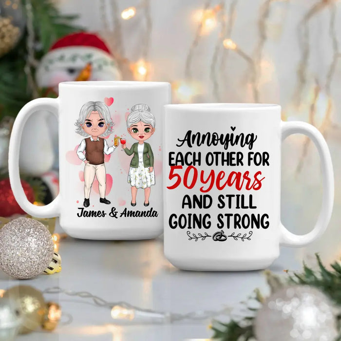 Chibi Older Couple Annoying Each Other For - Personalized Mug For Couples, Her, Him, Anniversary