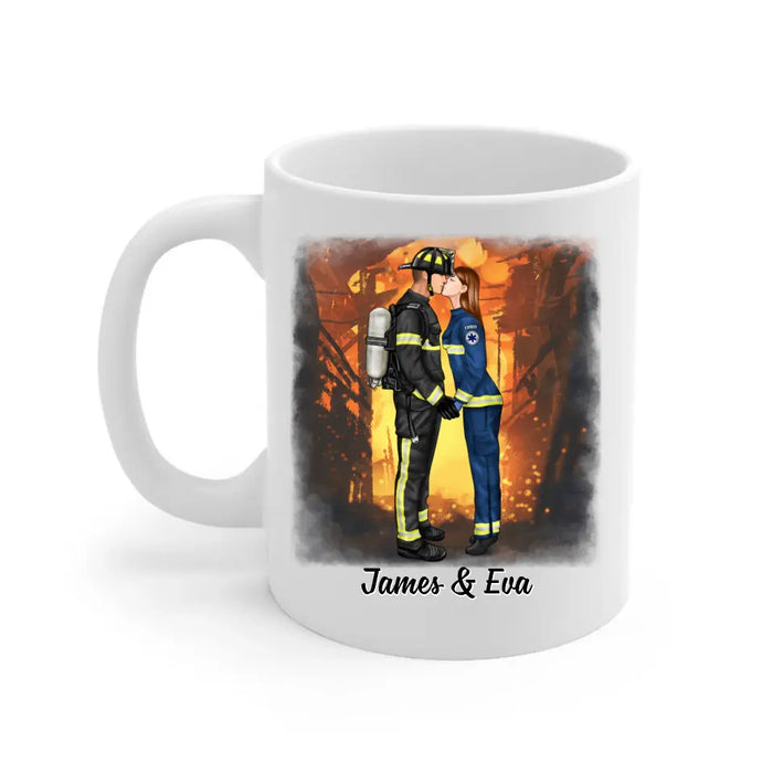 Saving Lives Kissing Couple - Personalized Mug Firefighter, EMS, Nurse, Police Officer, Military